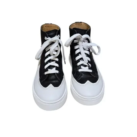 The Office of Angela Scott Gemma Black White Leather High Top Sneakers Size 7.5 - Picture 2 of 9
